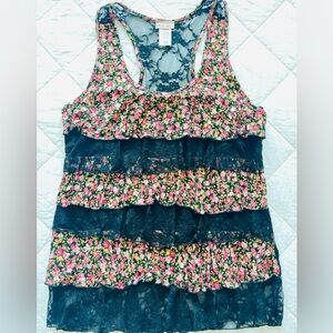 Ruffle Lace Floral Tank Top -L-